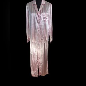 Ivy & Annabelle Pink Striped Satin Button-Up Pajama Set - Size XL